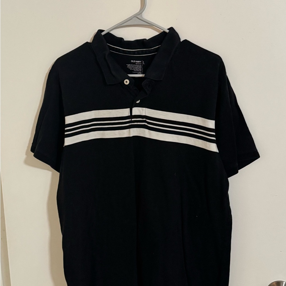 Old Navy Men's Black Polo with White Stripes
